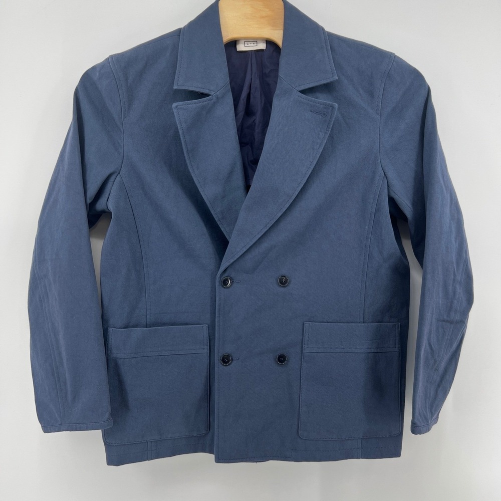 AYR Cotton Twill Double Breasted Blazer Womens Large Blue Chore Coat Jacket